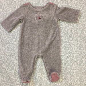 Gray Velour Holiday Train Footed 1-Piece Romper